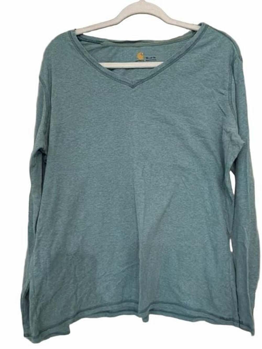 Carhartt Long Sleeve V-Neck Shirt Size XL (16-18) Blue Green